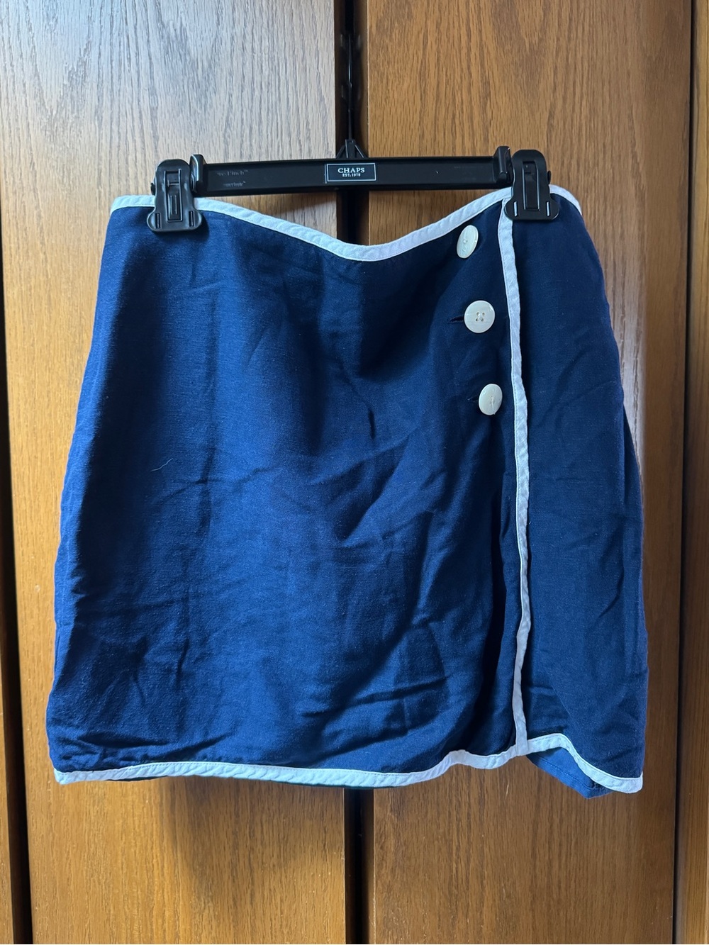 LOFT Navy Mini Wrap Skirt with White Trim